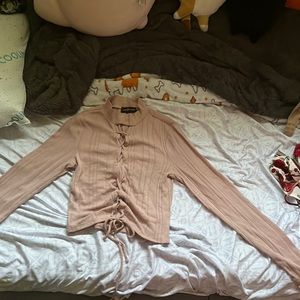 Pnk long sleeved top with string crossed chest shirt